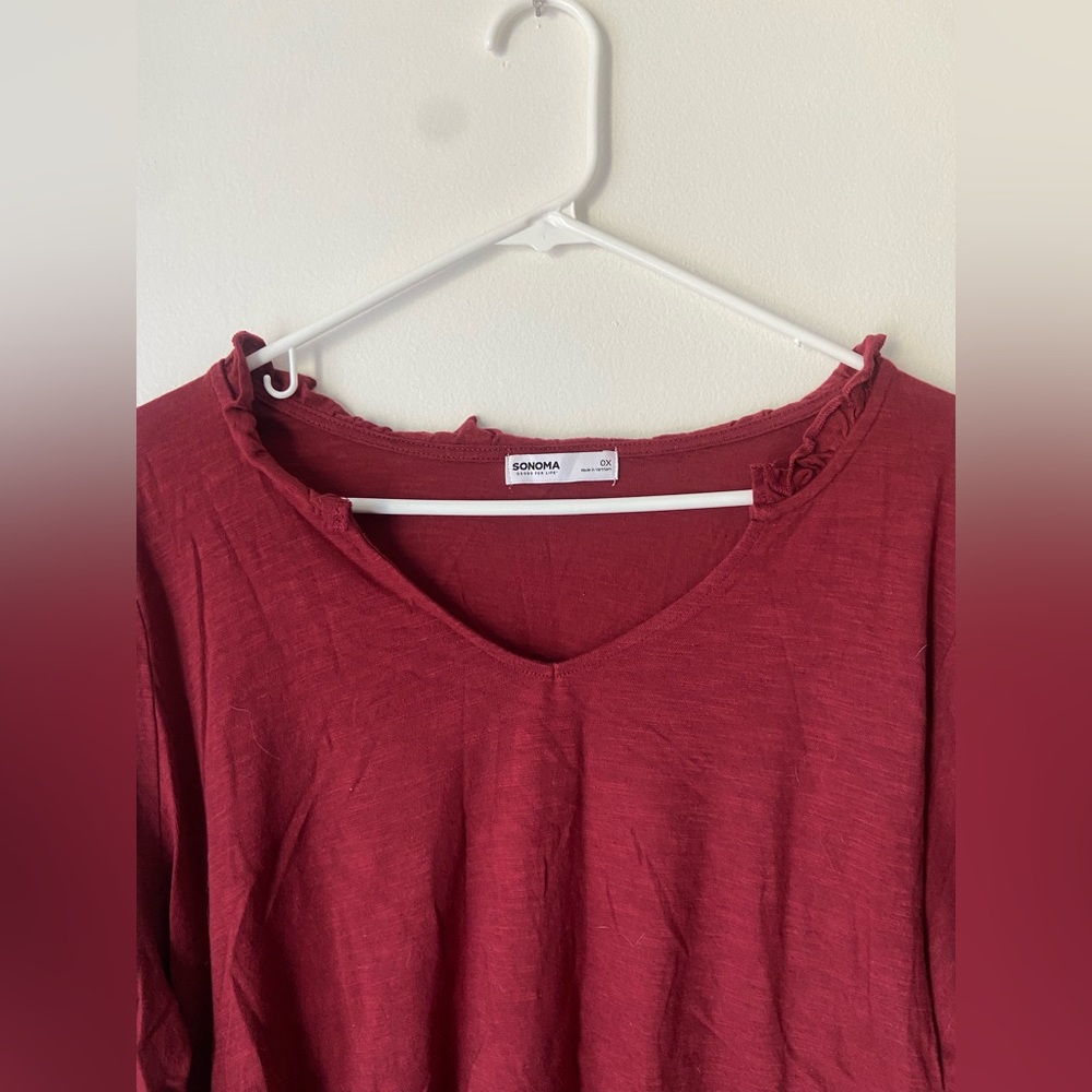 Sonoma Split Neck Knit Long Sleeve Top - Deep Red - Picture 6 of 12